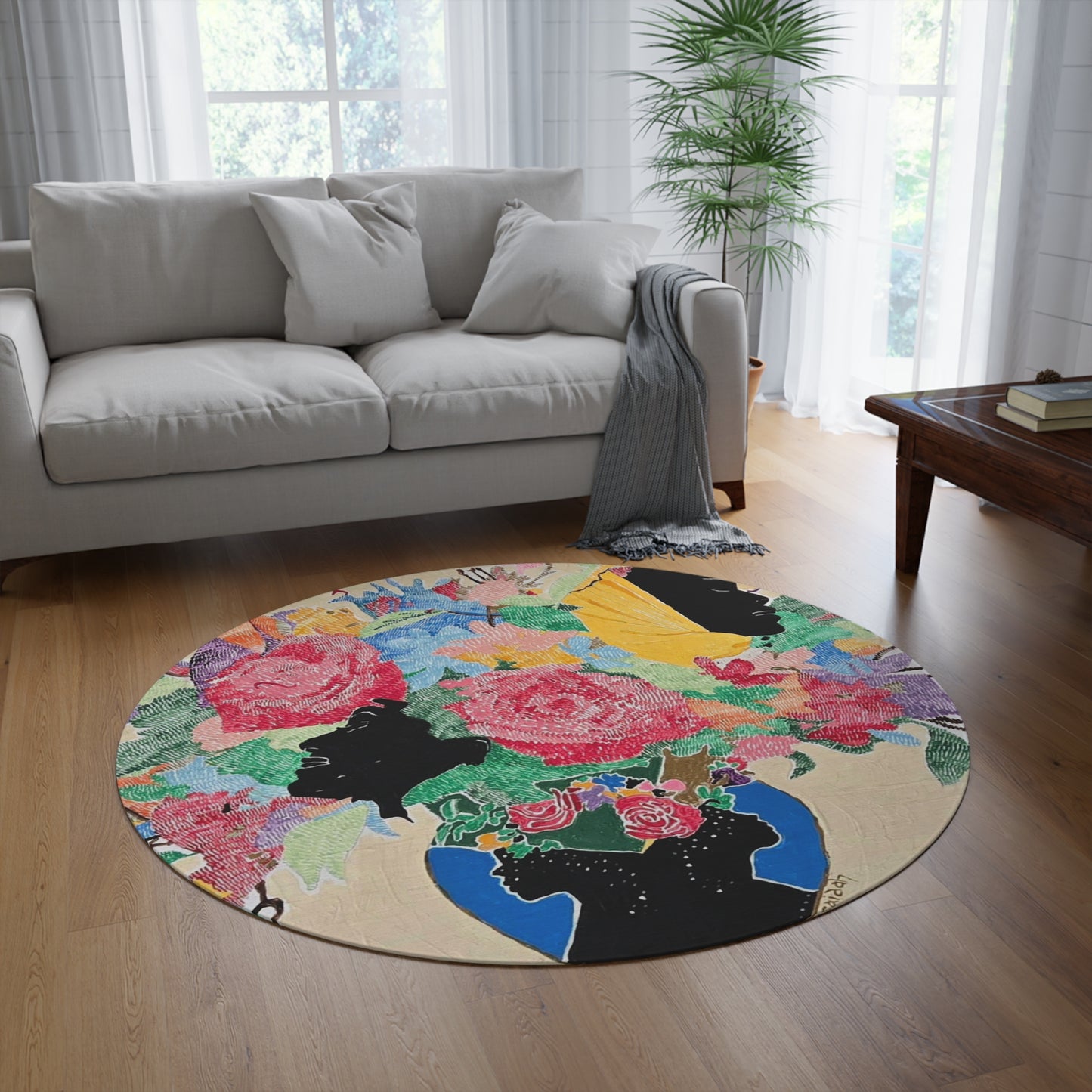 Round Rug - 'Full Bloom' Design by Art Peace by Saidah