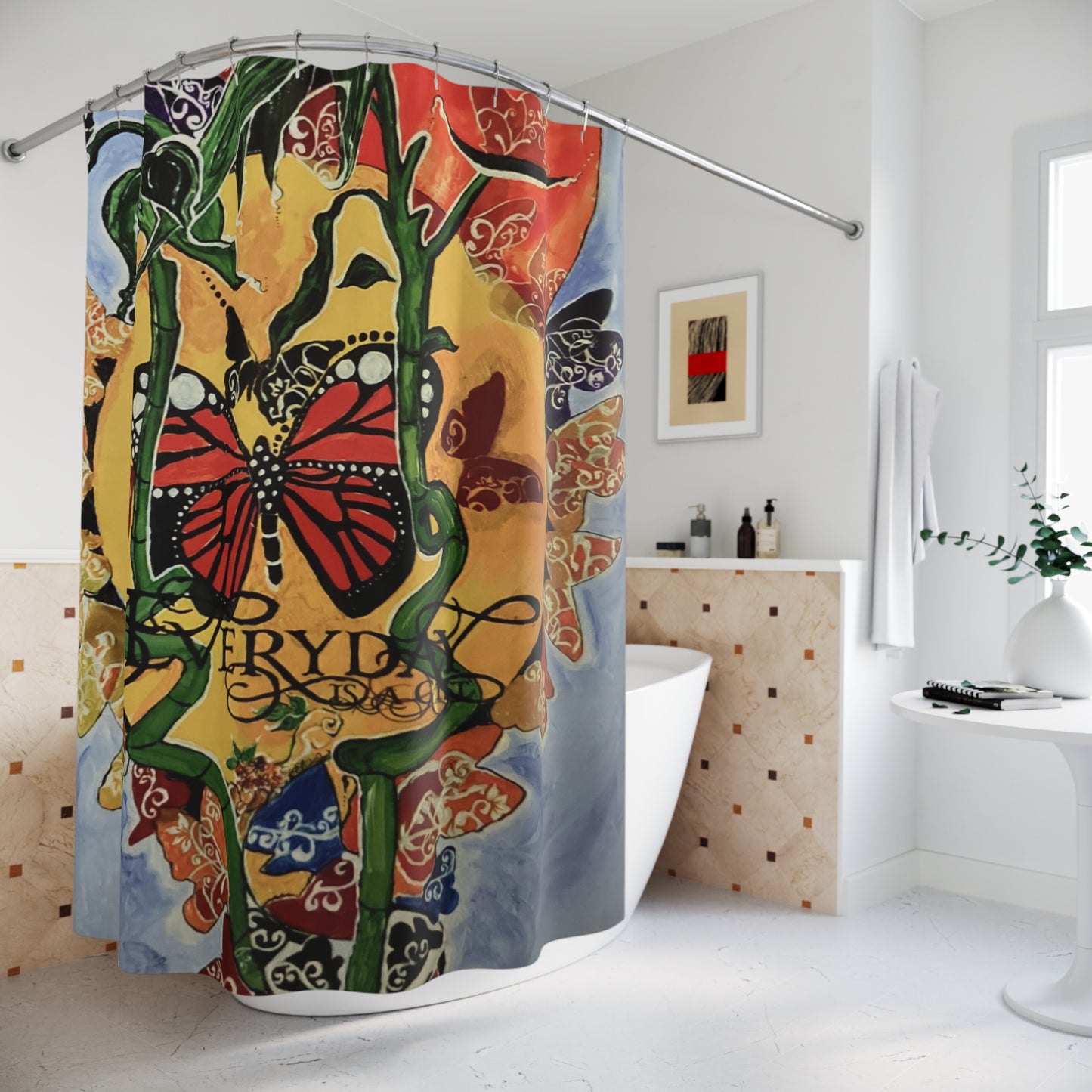 'Every day is beautiful 'Art-Peace Shower Curtain