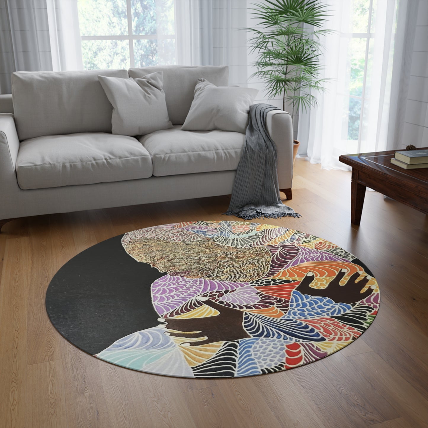 Round Rug - 'Loving every peace of me' Design by Art Peace by Saidah