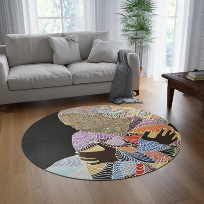 Round Rug - 'Loving every peace of me' Design by Art Peace by Saidah