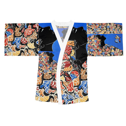 Kimono Robe - 'Metamorphosis of Black Butterfly Design' Long Sleeve