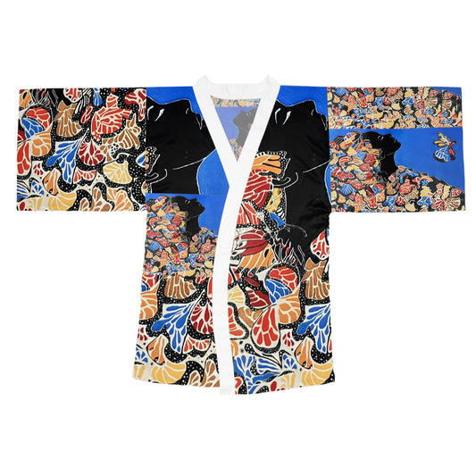 Kimono Robe - 'Metamorphosis of Black Butterfly Design' Long Sleeve