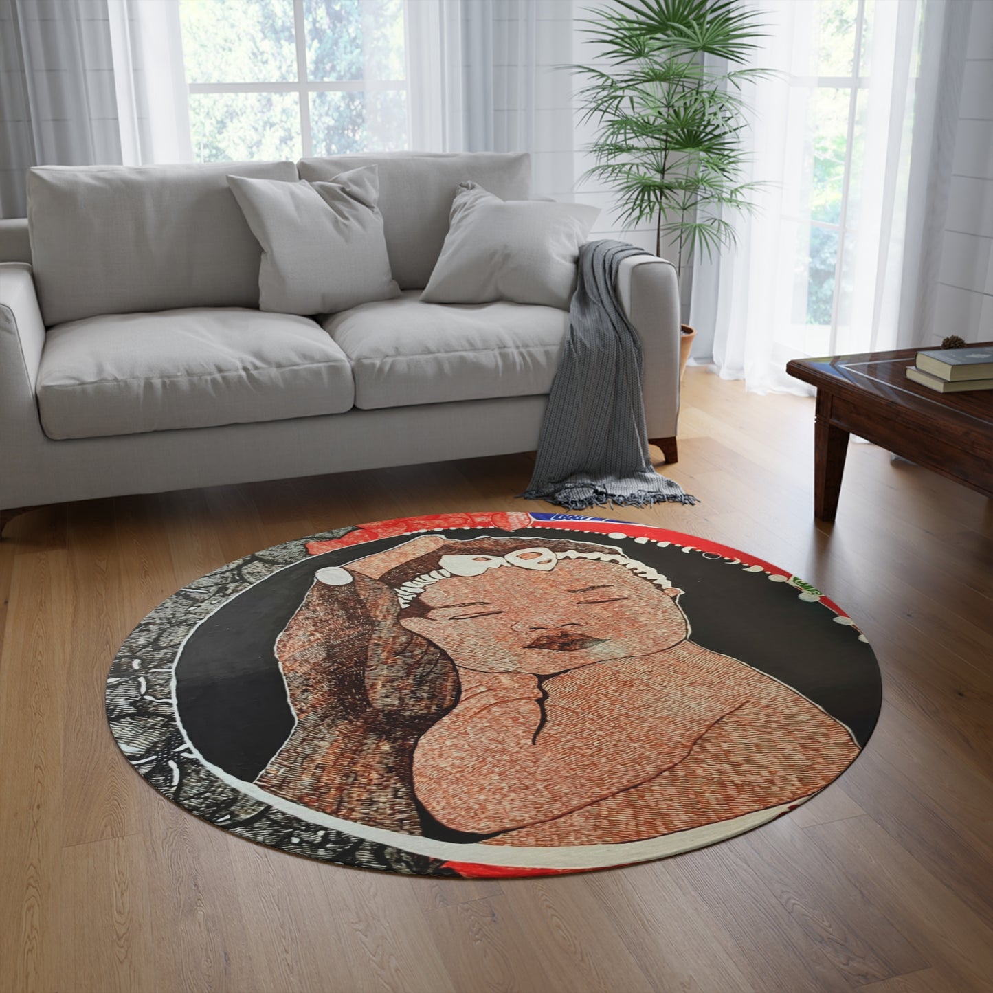 Round Rug - 'The world in his hands' Design by Art Peace by Saidah