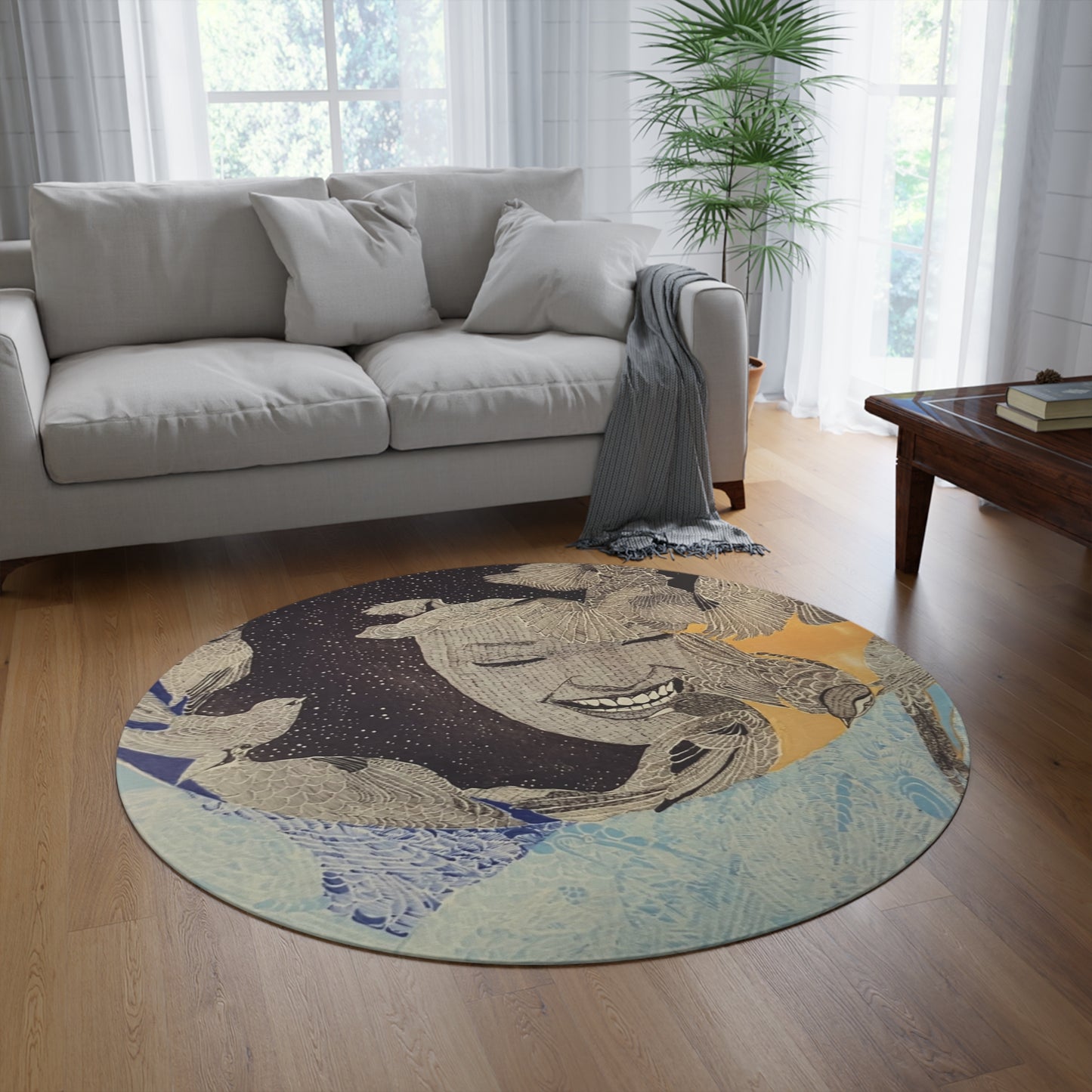 Round Rug - 'Universal Happiness' Design by Art Peace by Saidah