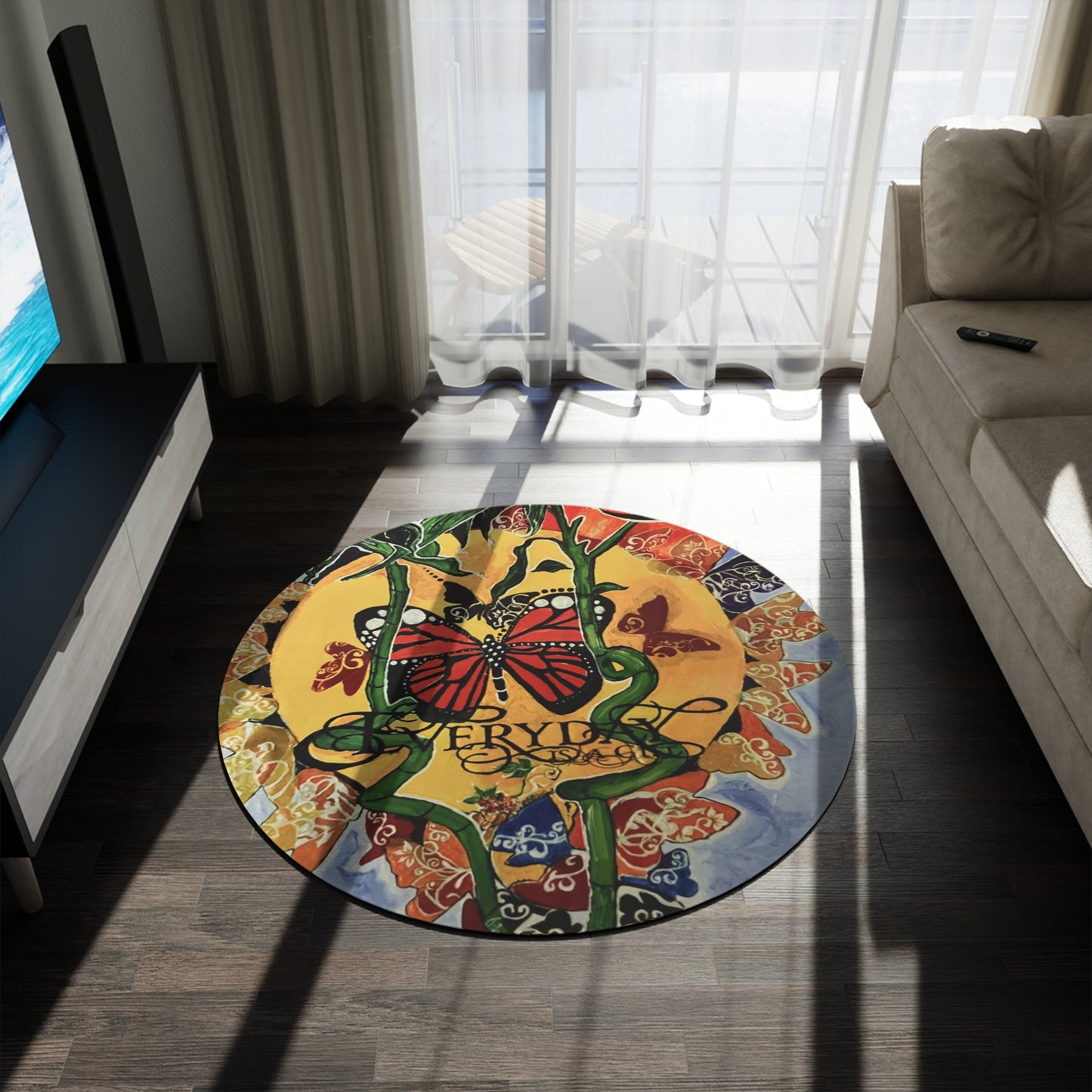 Round Rug - 'Every day is beautiful' Design by Art Peace by Saidah