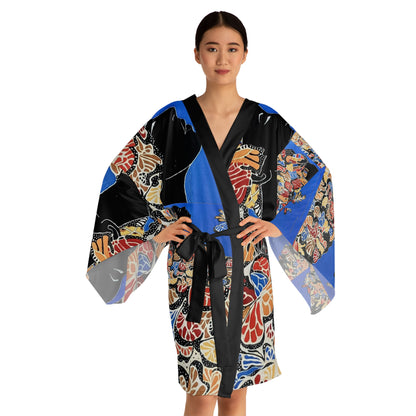 Kimono Robe - 'Metamorphosis of Black Butterfly Design' Long Sleeve