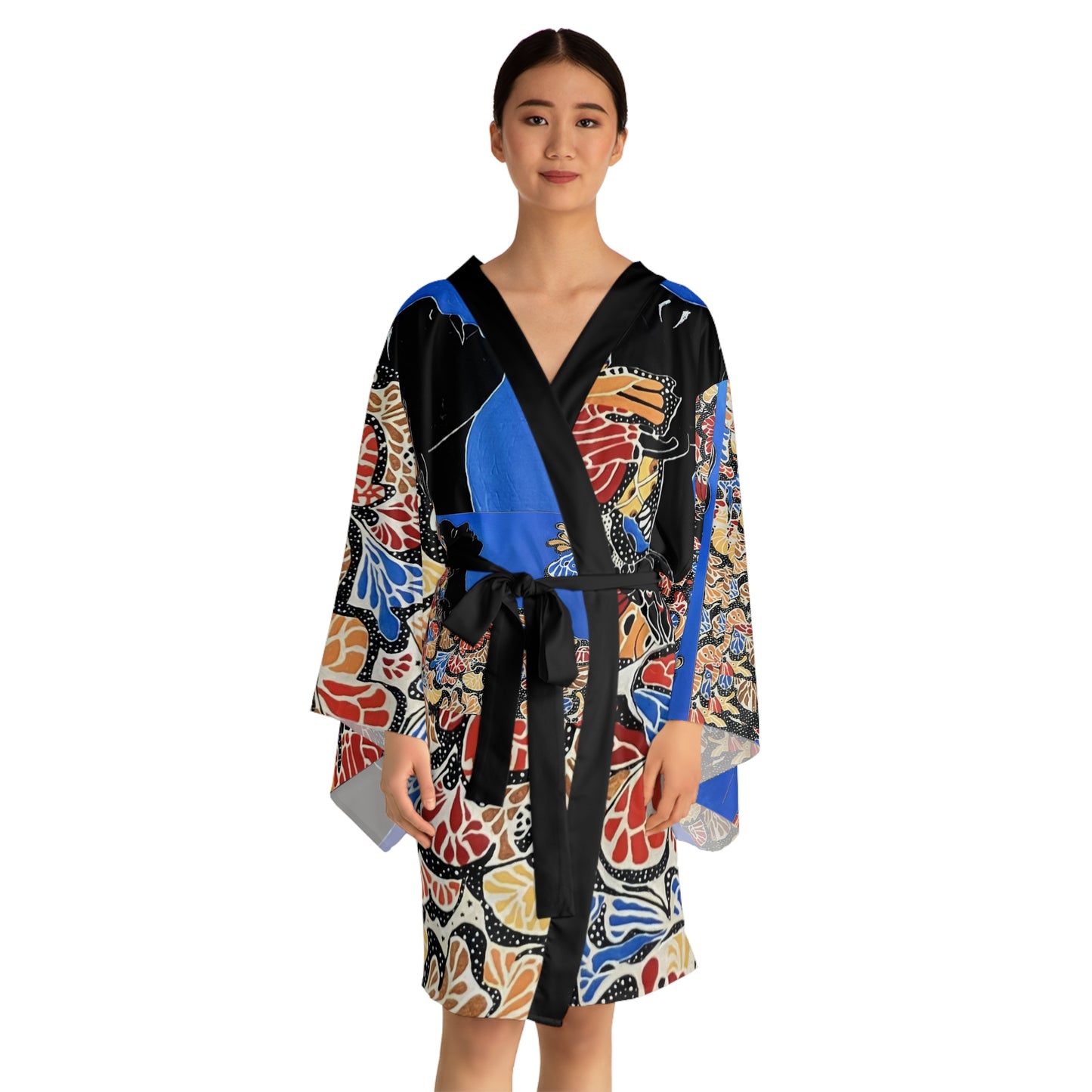 Kimono Robe - 'Metamorphosis of Black Butterfly Design' Long Sleeve