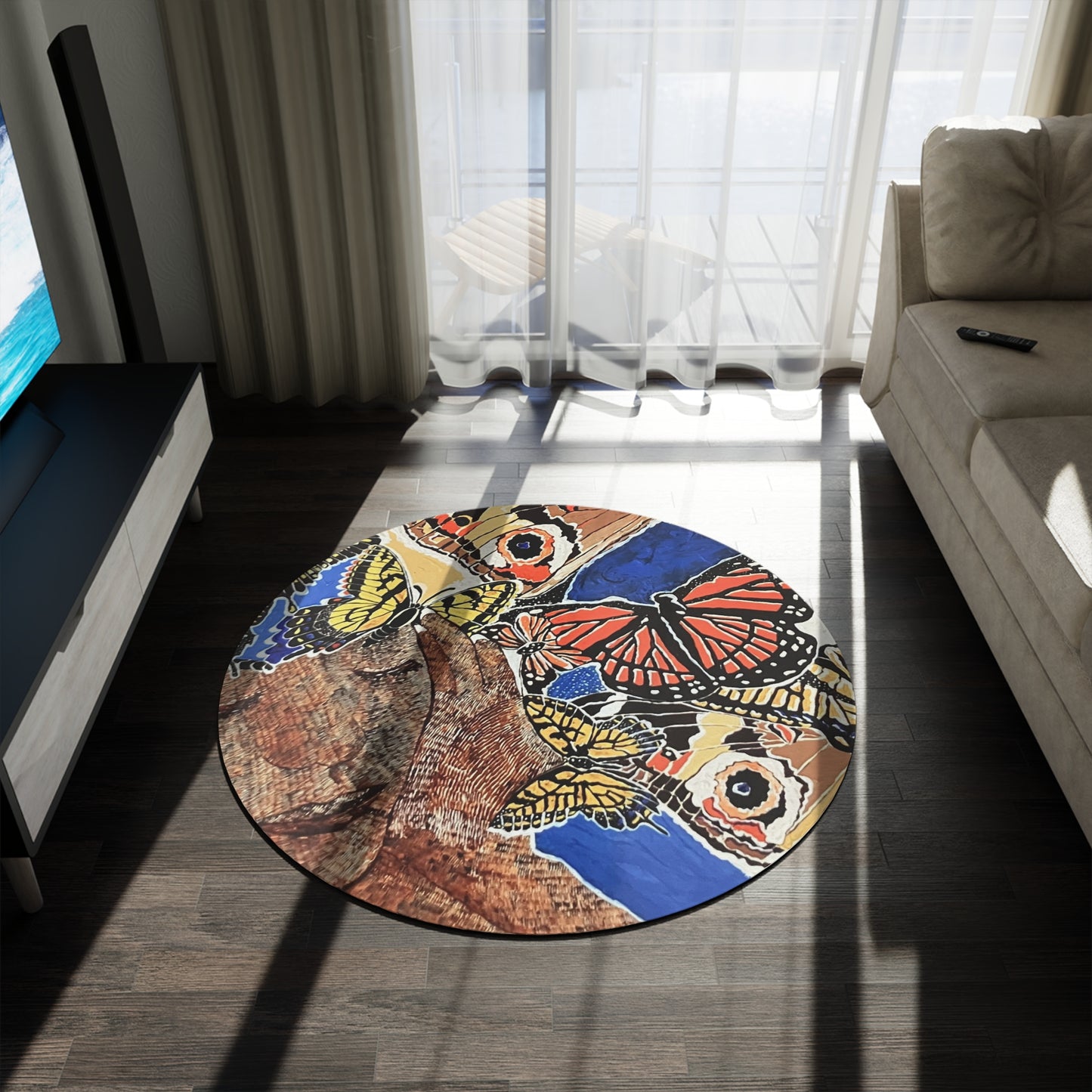 Round Rug - 'Hearing beautiful colors' Design by Art Peace by Saidah